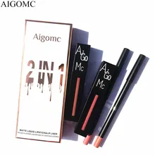 AIGOMC матовая губная помада+ карандаш для губ длинная жидкость длительного эффекта набор лака для ногтей Губка для губ goss макияж Чили погружение губная помада 2 шт./компл