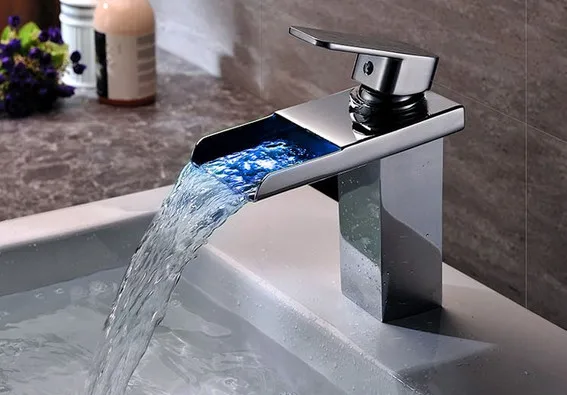 

Copper hydroelectric LED light LED waterfall basin faucet washbasin vanity basin faucet hot and cold