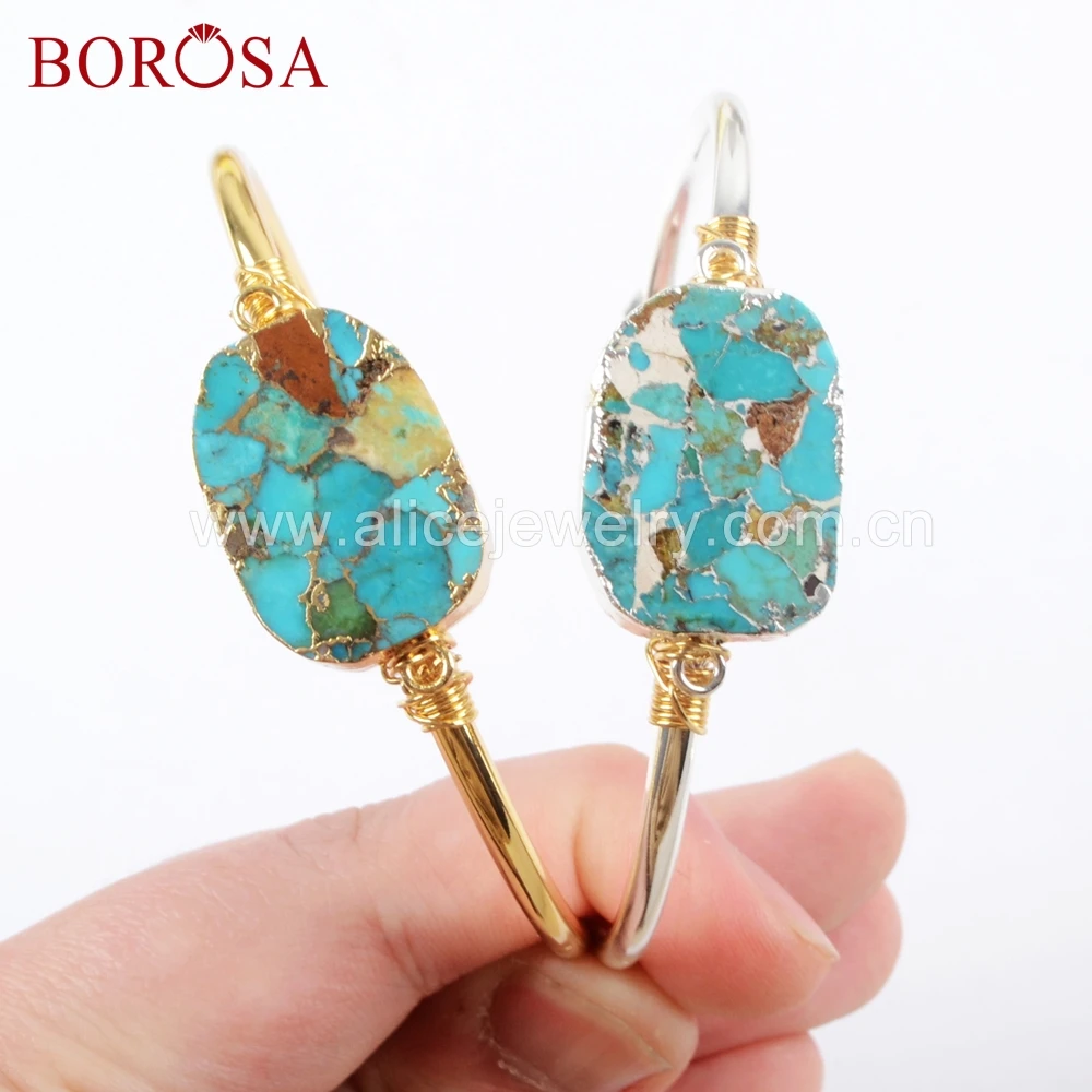 1 шт. модный золотистый/серебристый медный браслет BOROSA натуральная бирюза