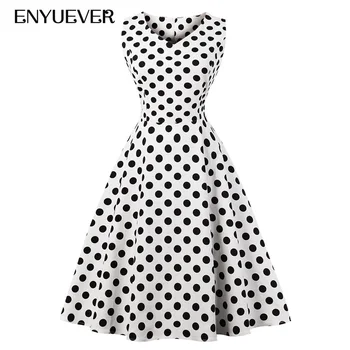 

Enyuever Vintage Dress Plus Size Cotton Retro Print Robe Pin Up Rockabilly Party Swing Polka Dot Dress Womens Clothing Vestidos