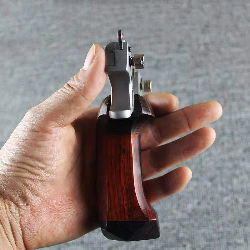 Catapulta de Aço Inoxidável e Punho de Madeira com Faixa de Borracha Caça Profissional Estilingue Plana Novo 2020 7 Caça profissional estilingue catapulta de aço inoxidável