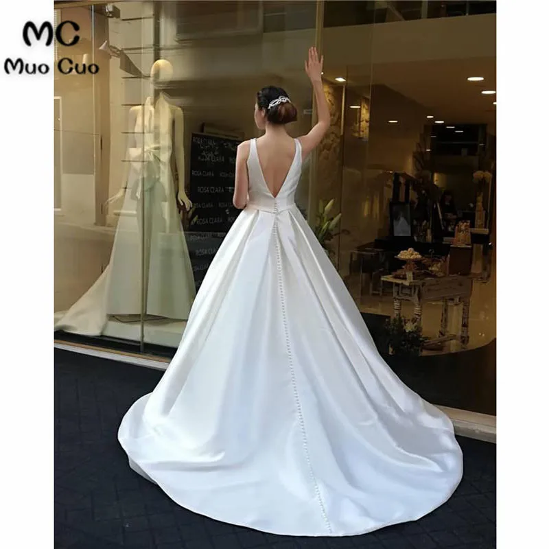 Винтажные Свадебные платья без рукавов с двойным v-образным вырезом, платья для свадьбы, платья для невесты - Цвет: Белый