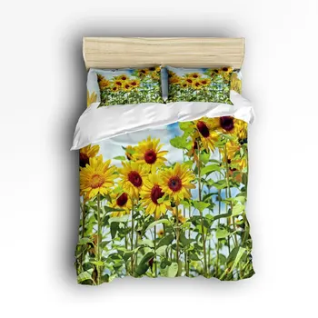 

Full Size Bedding Set- Yellow Sunflower Prints 3d Duvet Cover Set Bedspread for Children/Kids/Teens/Adults, 4 Piece