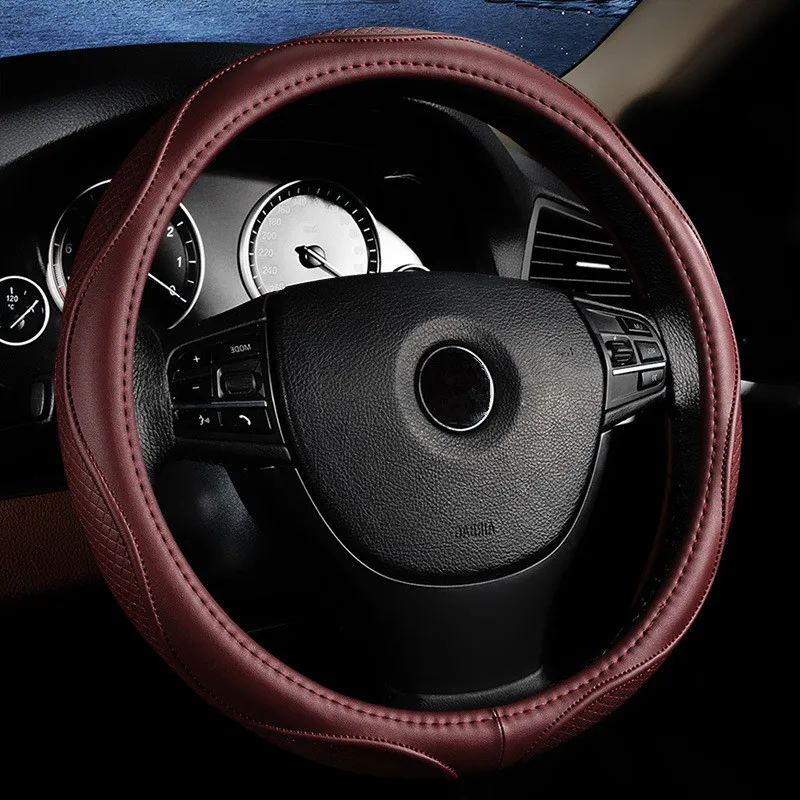 

38cm Universal Four Seasons Leather Car Steering Wheel Cover for BMW 5 Series Toyota VW Black Brown Beige