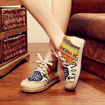 

2020 Women's shoes New spring autumn Martin boots ethnic wind high upper cotton and hemp leisure skid breathable ankle boots