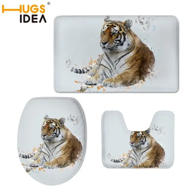 HUGSIDEA 3D Lion Tiger Print Toilet Seat Cover 3Pcs/Set Home Decor Bath