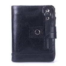 

HAMICH Cowhide Leather Men Wallet Short Coin Pocket Vintage Hasp Wallet Multifunction Men Purse High Quality Card Holder