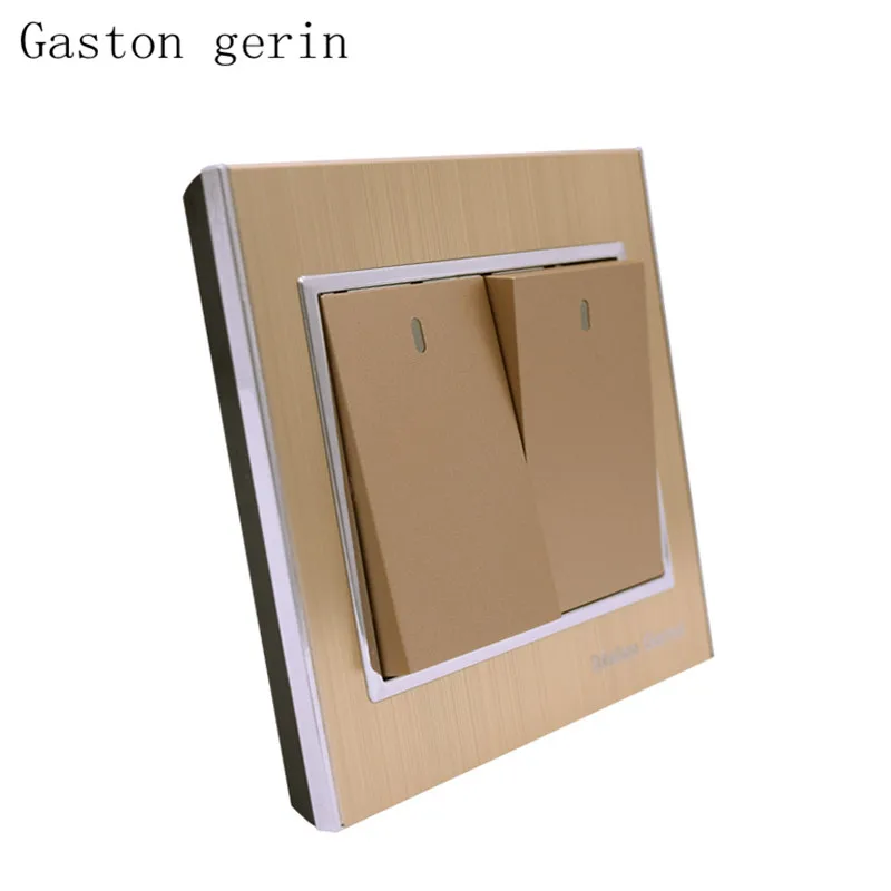 

Luxury Push Button Home Switch with Brushed Aluminum Alloy Panel 2 Gang 1 Way 10A 220V Wall Light Switch with Led light Point