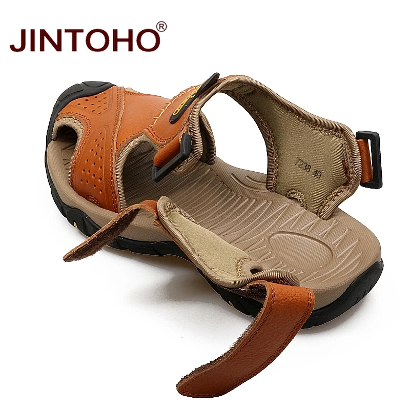 Сандалии JINTOHO мужские кожаные модные босоножки из натуральной кожи летняя