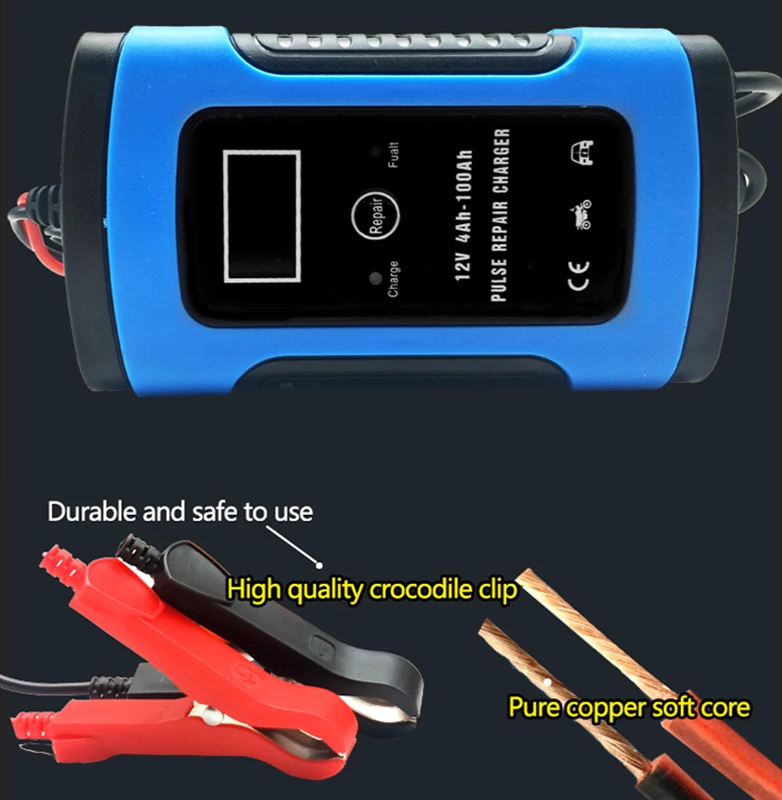 Comprar Cargador de batería de coche de motocicleta de carga automática 12V 6A tipo de reparación inteligente de 12v para cargador de almacenamiento de ácido de plomo