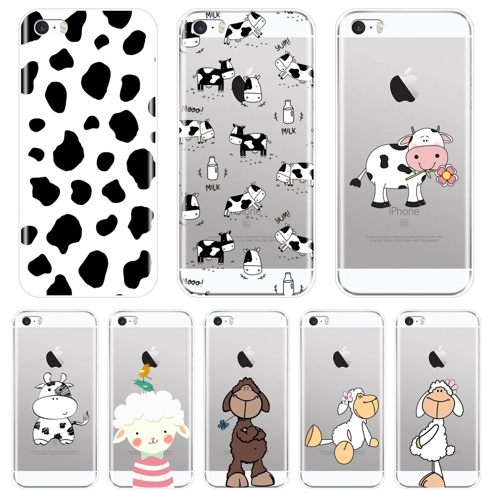 

Phone Case Silicone For iPhone 5 S 5C 5S SE Cow Sheep Animal Goat Kawaii Cute Cartoon Soft Back Cover For iPhone 4 S 4S cases