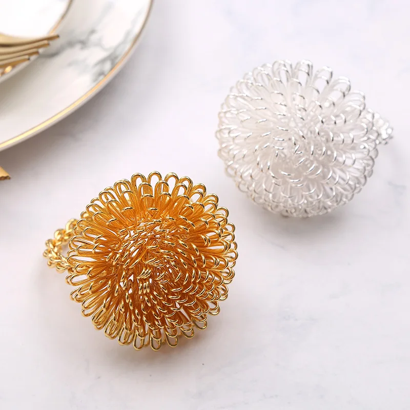 6PCS metal sun flower napkin ring napkin buckle wedding hotel set table napkin ring mat towel ring