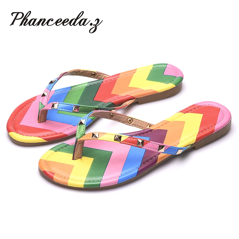 rainbow flat sandals