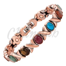 2016 Mujeres Coloridas Piedras Semi-preciosas de Cobre Chapado Pulsera Magnética Pulsera de Damas Envío Libre vía Hong Kong Post