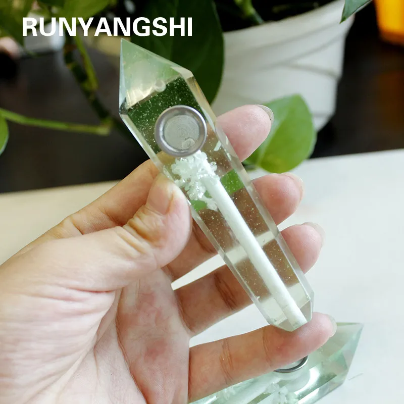 

Runyangshi 1pcs wholesale Natural smelting Quartz Crystal Smoking Pipe+strainer quartz stone healing wand Free Shipping YX61