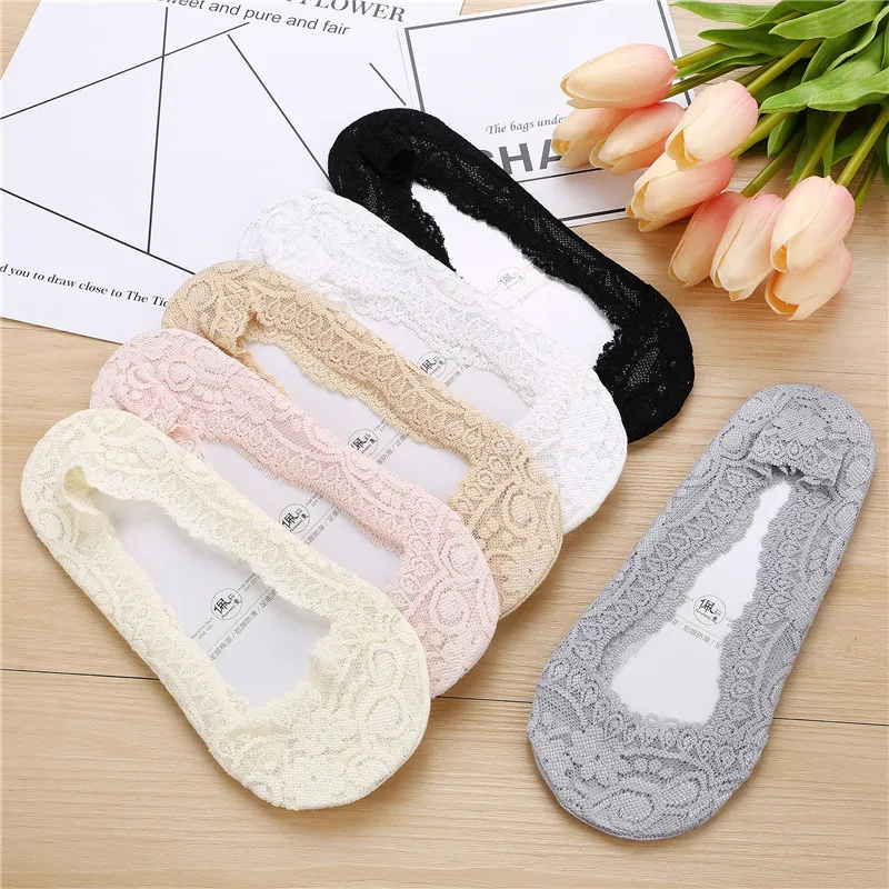 

Summer Boat Socks Cute Women Silicone Anti-slip No Show Socks Korean Style Low Cut Sexy Lace Mesh Invisible Sock Skarpetki Niski