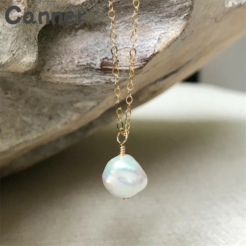 

Canner Jewelry Natural Baroque Pearl Necklaces For Women Gold Necklace Long Chain With Pendant Irregular Necklace Women 2019 A40