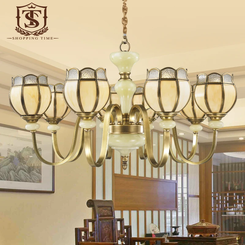 Hot Sale 8 lights Copper Chandelier Glass Shade Hanging Lighting With