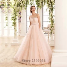 Luxury Vestido De Noivas Light Pink Backless Robe Mariage Crystal Beads Vestido De Noiva Boho Brush Train Hijab Wedding Dress