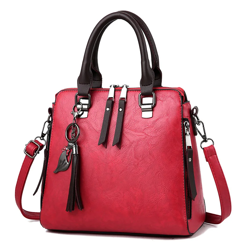 Модная женская сумка на плечо с кисточкой, Высококачественная кожаная женская сумка через плечо, сумка-мессенджер, женская сумка-тоут, женская сумка - Цвет: Winered