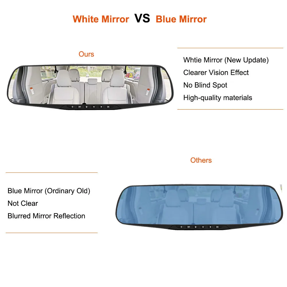  TAVIN Dual lens Car dvr Rearview Mirror Dash cam Full HD 1080P Car video camera 4.3 inch Recorder M