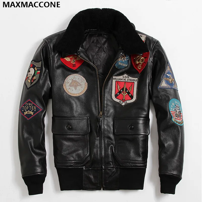 Aliexpress.com : Buy 2018 Men Black TOP GUN Leather Pilot Jacket Wool ...
