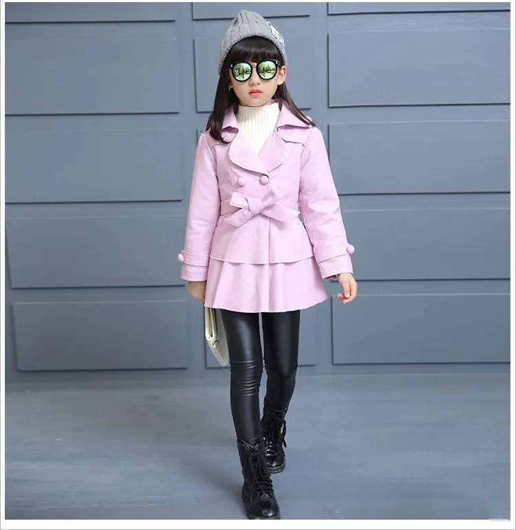 Новинка года, модная весенне-Осенняя детская куртка ветрозащитная куртка из искусственной кожи модное пальто для девочек от 5 до 12 лет, повседневный Тренч