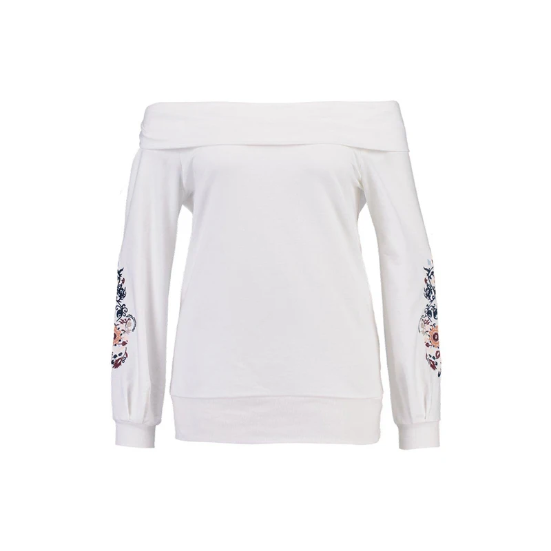 kissmilk Plus Size Floral Emborideried Women Sweatshirt Slash Neck Long Sleeve Female Clothing Big Size Lady Solid Pullovers