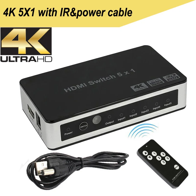 4K HDMI переключатель 3X1 5X1 коммутатор 1080P для DVD STB HDTV PS4 DVD PC ноутбука - Цвет: 4K 5X1 with IR