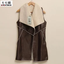 Faux Fur Waistcoats Women Fashion Leisure Warm Faux Fur Collar Long Leather Waistcoat Coat Vest Outerwear