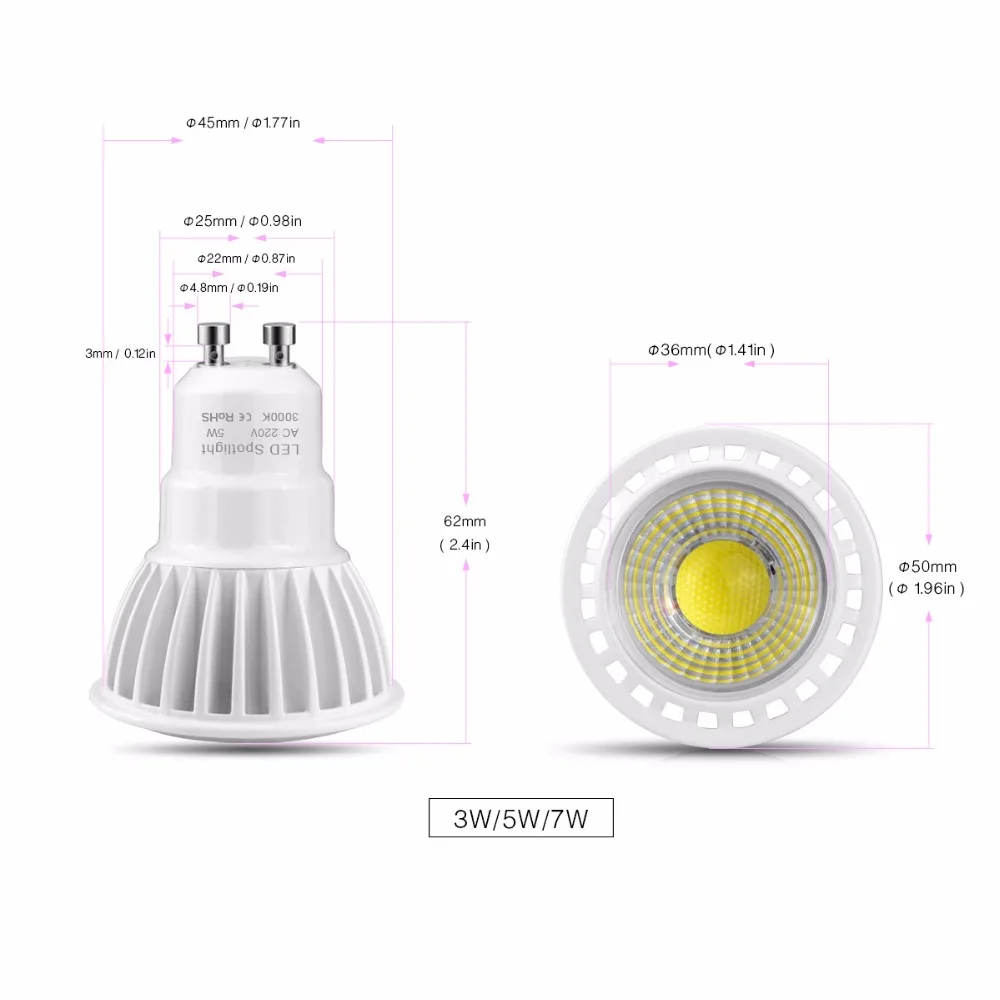 Алюминиевый GU10 Светодиодный точечный светильник 220V 110V COB MR16 Светодиодный 12V AC/DC 12 V-24 V Точечный светильник с регулируемой яркостью 3W 5W 7W AC85V-265V для помещений