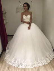 2016 романтический длинные Свадебные Платья мода жемчуг милая бальное платье белого тюля аппликации кружева свадебное платье для свадьбы