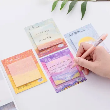 

4 pcs Color painting memo pad Oil drawing sticky note Mirage Peak laker hillside post Guestbook Office School supplies F962
