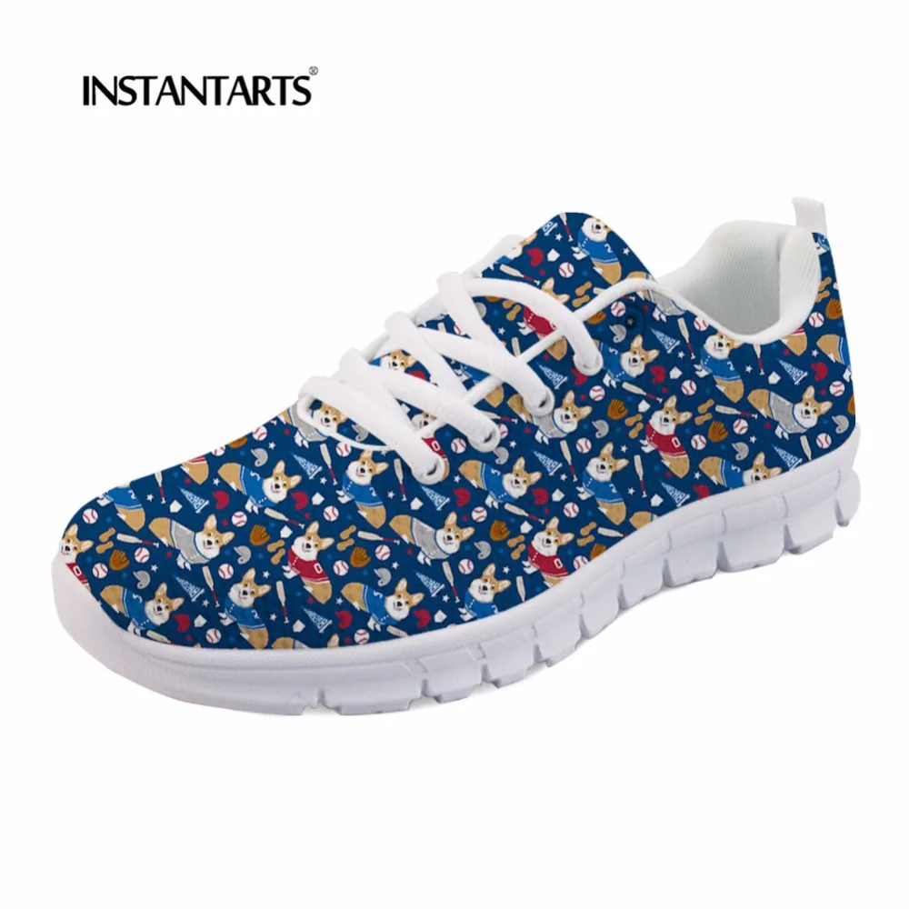 

INSTANTARTS Spring Breathable Outside Women Flat Shoe 3D Welsh Corgi Puppy Dog Print Fashion Stylish Air Mesh Sneakers Lady Shoe
