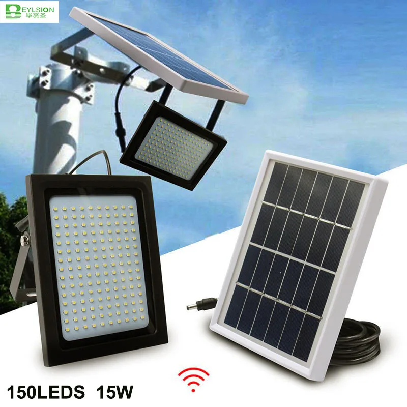 

BEYLSION 150 LEDs 15W Solar Powered LED Flood Light Radar Induction Spotlight IP65 Outdoor Lamp for Garden Lawn Pool Yard