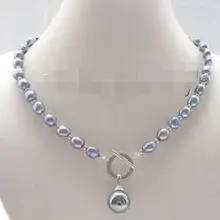 P7752-1" 8-9 мм натуральный черный барокко пресноводный жемчуг ожерелье