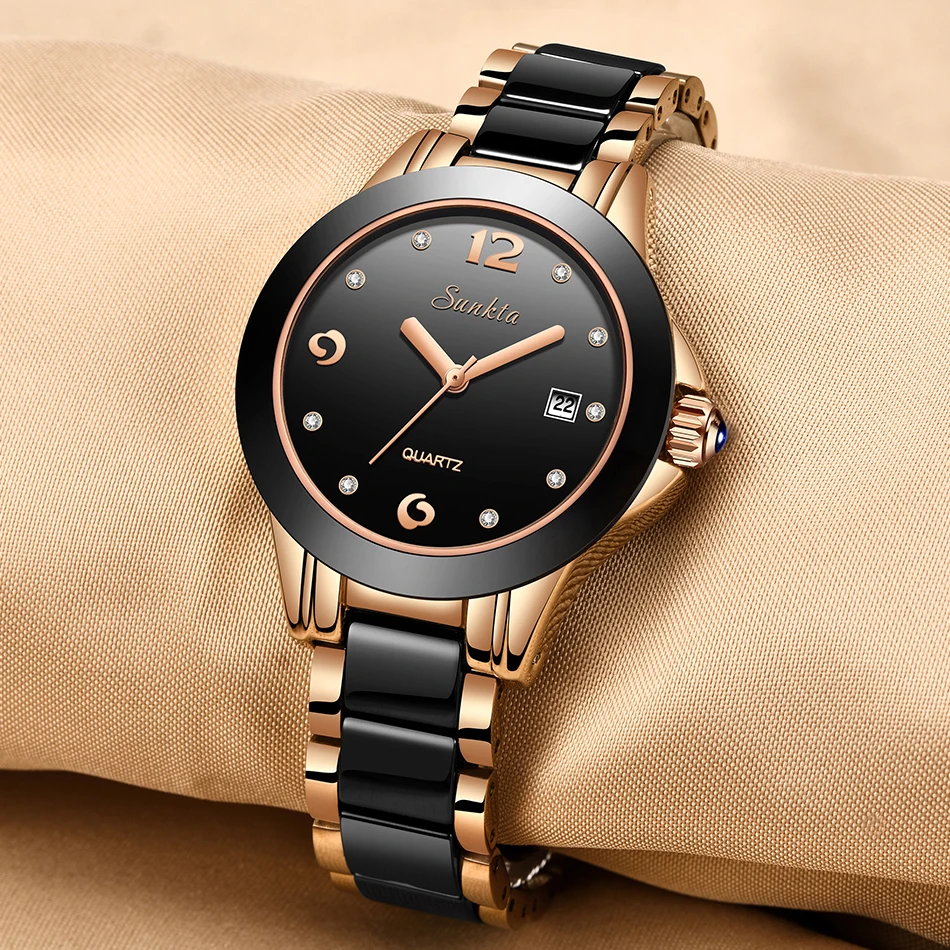 Sunkta moda feminina relógios rosa ouro senhoras