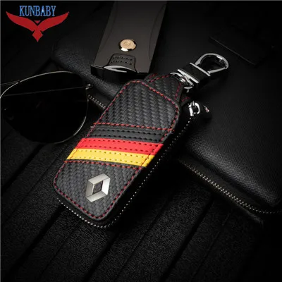 KUNBABY, новая мода, карбоновая сумка для автомобильных ключей, брелок, чехол, держатель, кожаный бумажник для ключей, для всех автомобилей, стиль, немецкий флаг - Название цвета: Renault
