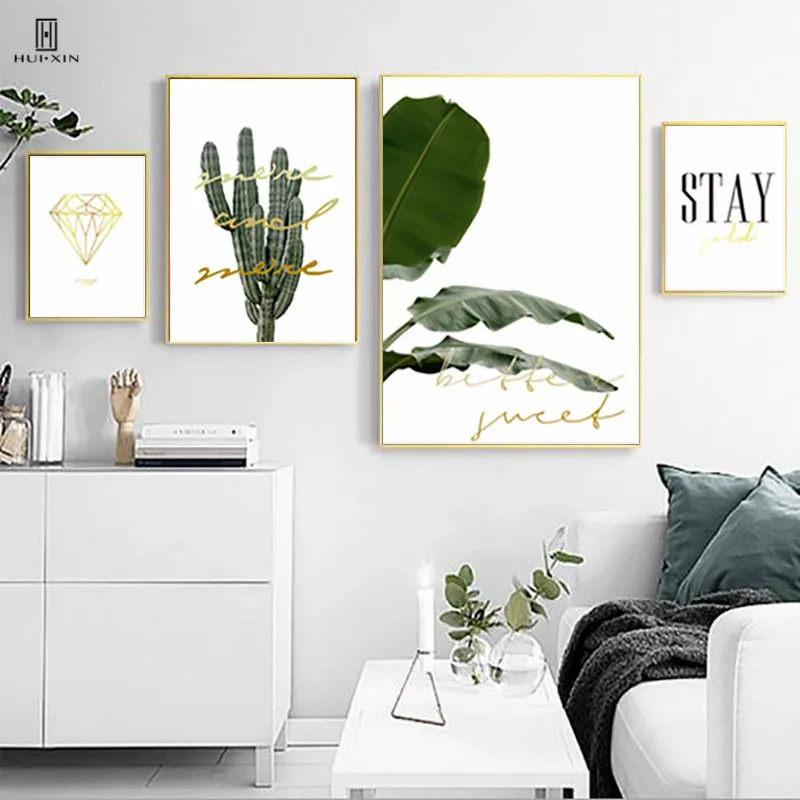 

Nordic Style Green Plants Vigorous Cactus Wall Decorative Pictures Geometric Figure English Letter HD Pattern Paintings On Canva
