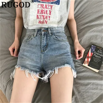 

RUGOD Korean Pocket women denim shorts high waist zipper summer jeans harajuku style casual streetwear fashion jeans shorts femm