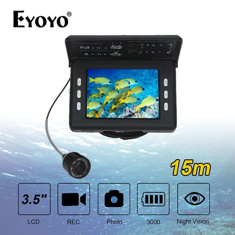 EYOYO F7 الأصلي 15 متر 3.5 بوصة LCD صياد السمك الأشعة تحت الحمراء للماء الصيد الأسماك كاميرا فيديو مسجل دي في أر السفينة من روسيا