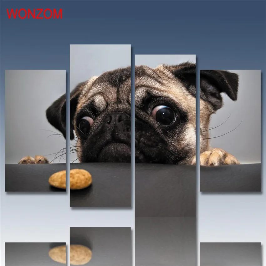 

Cute Pug Dog Canvas Printing Modern Painting On Art Modular Pictures Animal Cuadros Abstractos 2017 Wall Poster For Home Decor