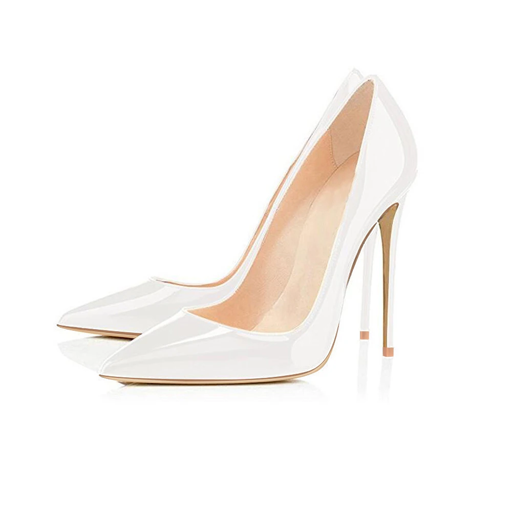 Women Pumps High Heels Shoes 10cm White Shoes for Wedding Lacquer Stiletto Heels High Heeled Shoes for Prom Party Heel Big Size