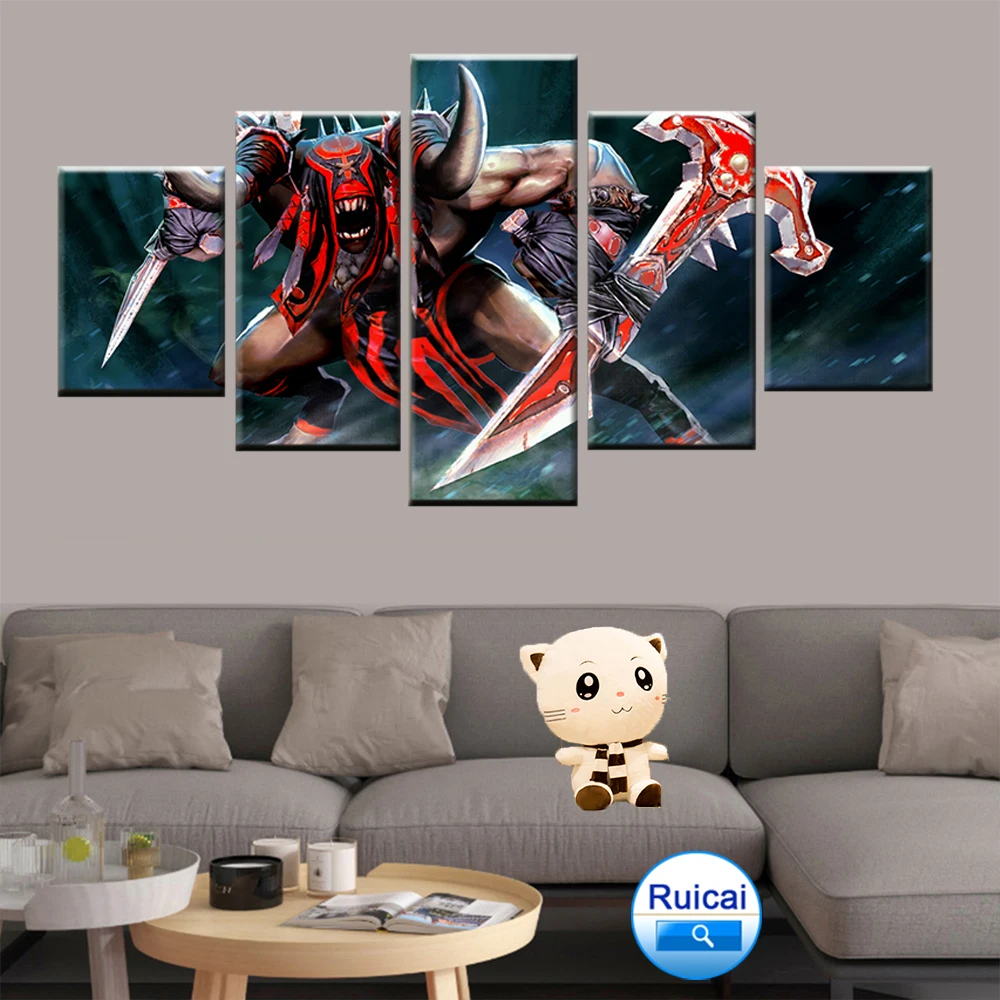  5 Panel Bloodthirsty DotA 2 Fire Warrior Game Picture Poster Modern Wall Art Deco Frame Modular Can