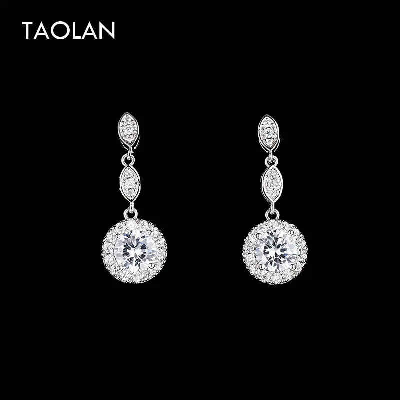 TAOLAN новый роскошный 1.10ct круглый Halo Drop Earrings для Для женщин маркиза Вырезать со