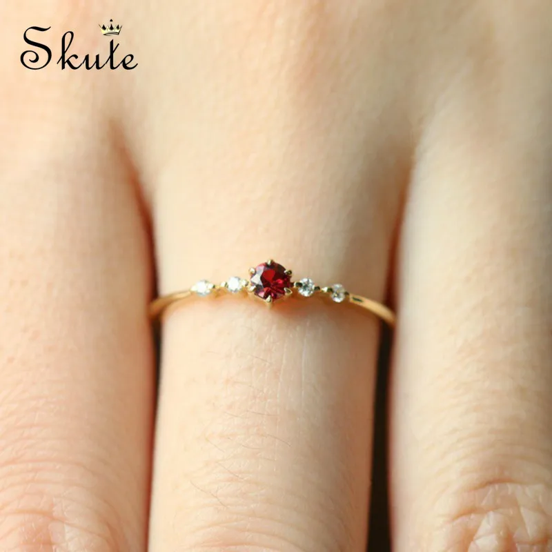 

Skute Dainty Slim Red Cubic Zirconia Ring Delicate Gold Color Engagement Tail Rings for Women Wedding Jewelry Fashion Girls Gift