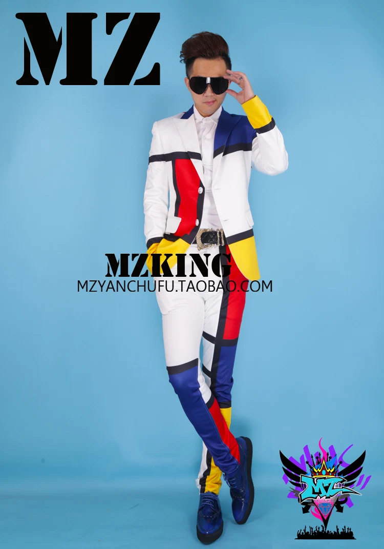 

New singer costumes male geometric mosaic jacket nightclub loaded bar male DJ stage wear men's suits