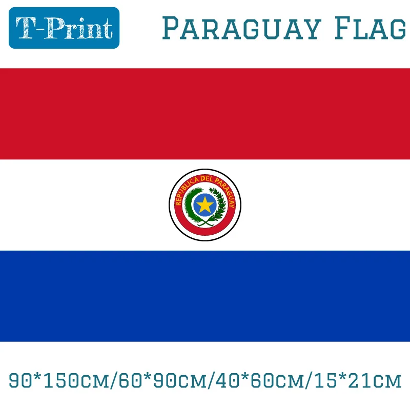 

Free shipping 90*150cm/60*90cm/40*60cm/15*21cm Paraguay Polyester Flag 5*3FT