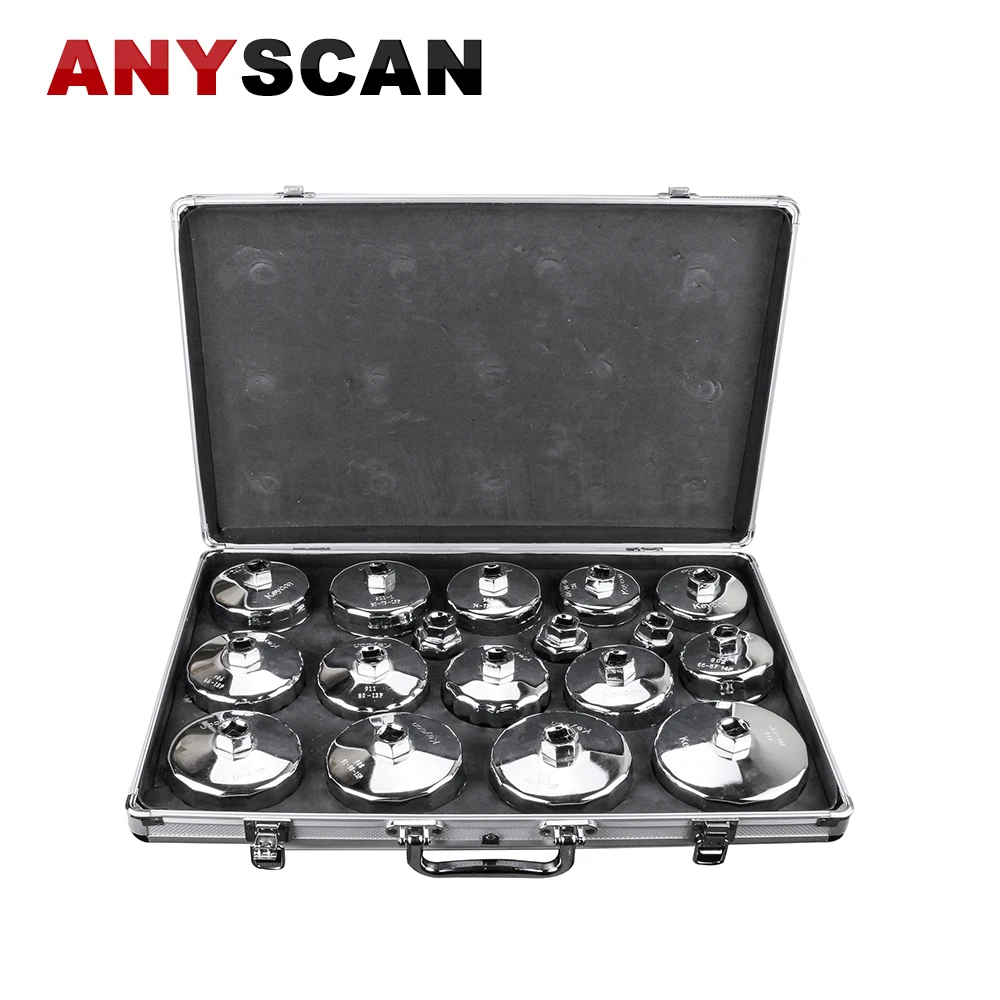 

Oil Filter Wrench Universal Auto 17 PCS Storage Case Cap Housing Cover Engine Oil System Tool Kit Fits Engines Aluminum Alloy