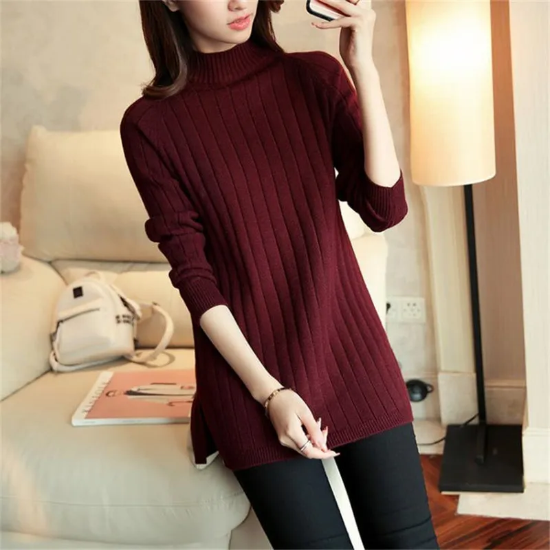 Women Sweater 2019 New Autumn Winter Elasticity Knit Pullover Loose Long Sleeve Half-High Neck Bottom Sweater Female Tops CM462 Women Sweater 2019 New Autumn Winter Elasticity Knit Pullover Loose Long Sleeve Half-High Neck Bottom Sweater Female Tops CM462